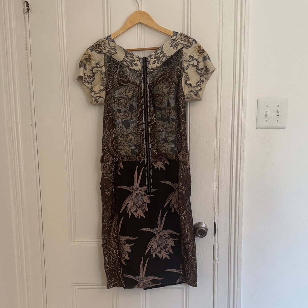 Byron Lars Cream and Brown Floral Mini Dress